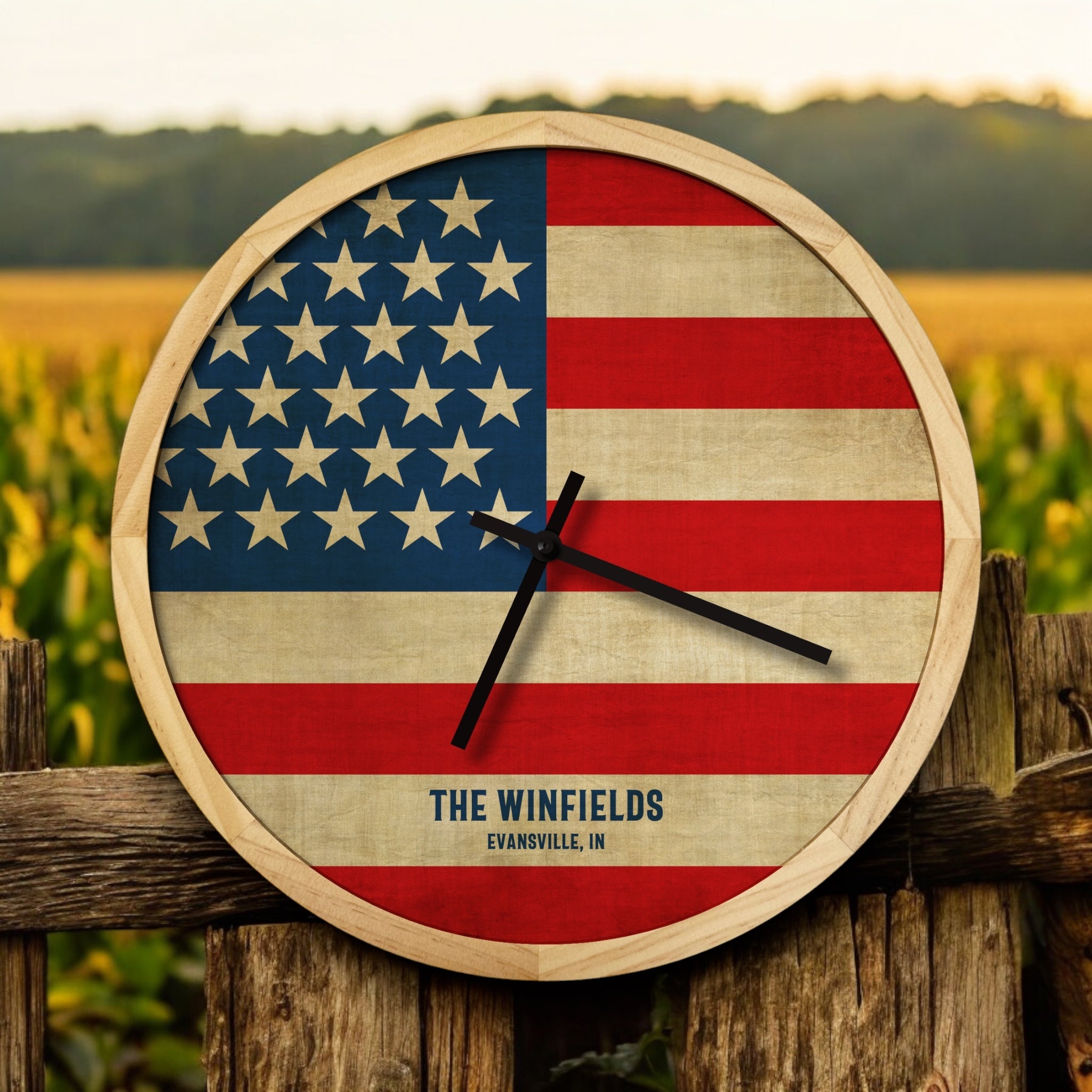 USA flag wall clock – local time clock co.